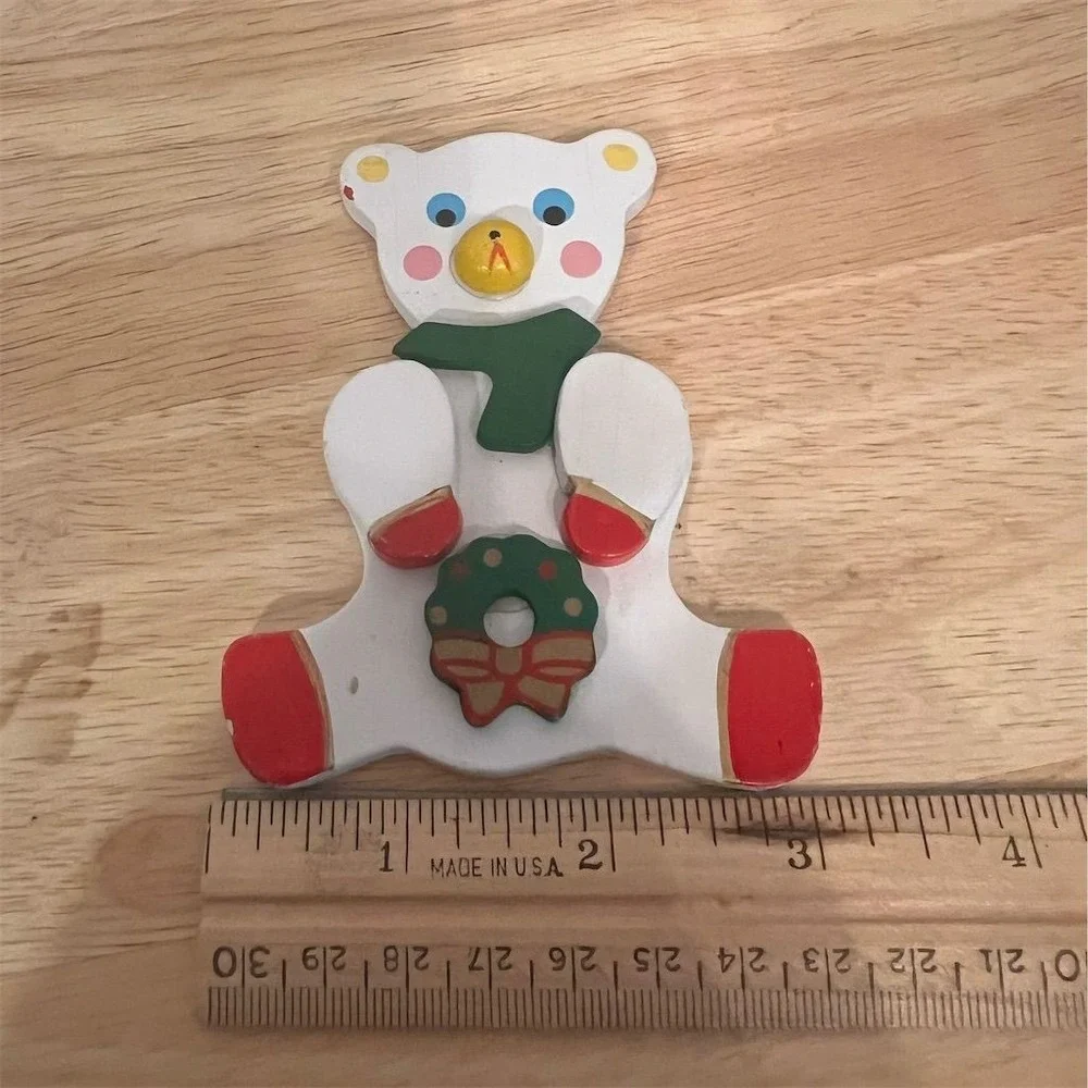 Russ Berrie Vintage Wooden‎ Teddy Bear Christmas Ornament 4
